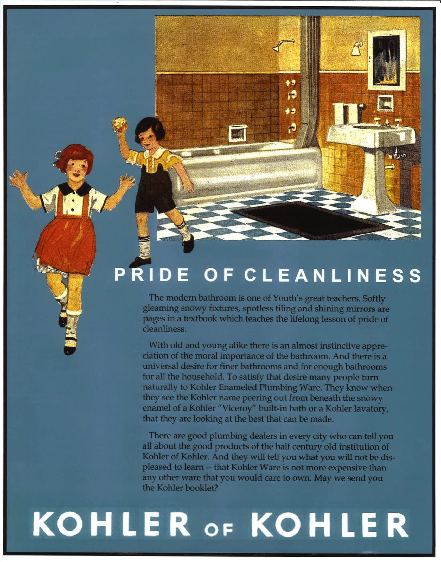 A poster of two children and the words " pride of cleanliness ".