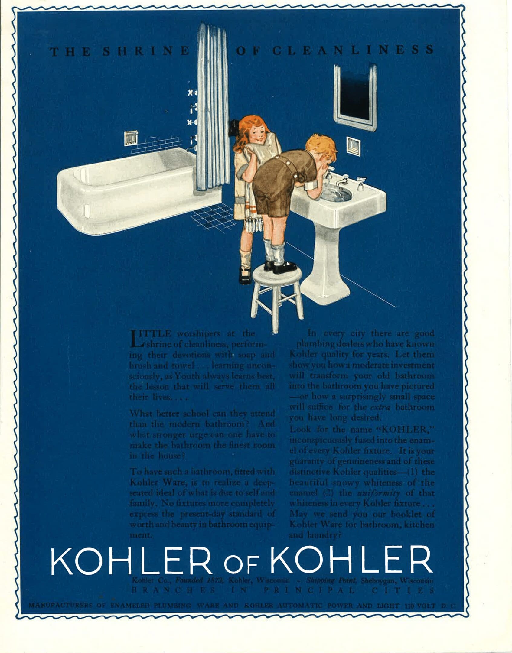 A vintage advertisement for kohler of kohler.